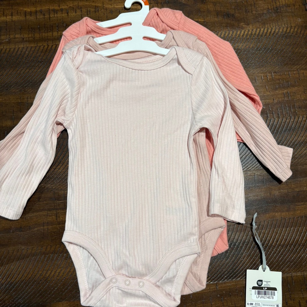 Cloud Island Baby Girls 3 Pack Ribbed Long Sleeve Bodysuits Pink 6-9M LPJW274678
